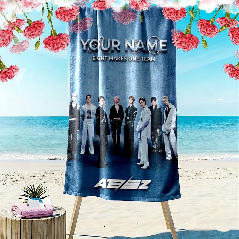 Name Custom Ateez Print Beach Towel, Large Soft Quick Dry Towel for Beach Camping Swimming