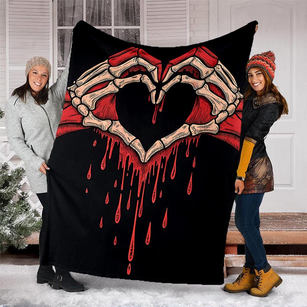 1pc Skeletal Heart Outdoor Flannel Blanket Soft All Season Polyester Throw , Perfect for Picnics & Travel , Picnic Accessory