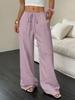 Beige Pleated Wide Leg Drawstring Pants