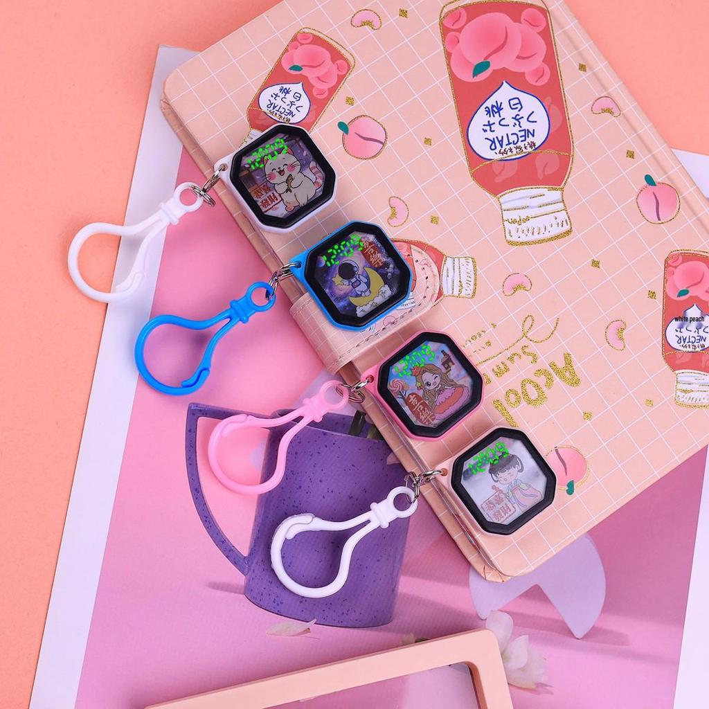 Mini LED Cartoon Cat Keychain Watch Pendant for Kids