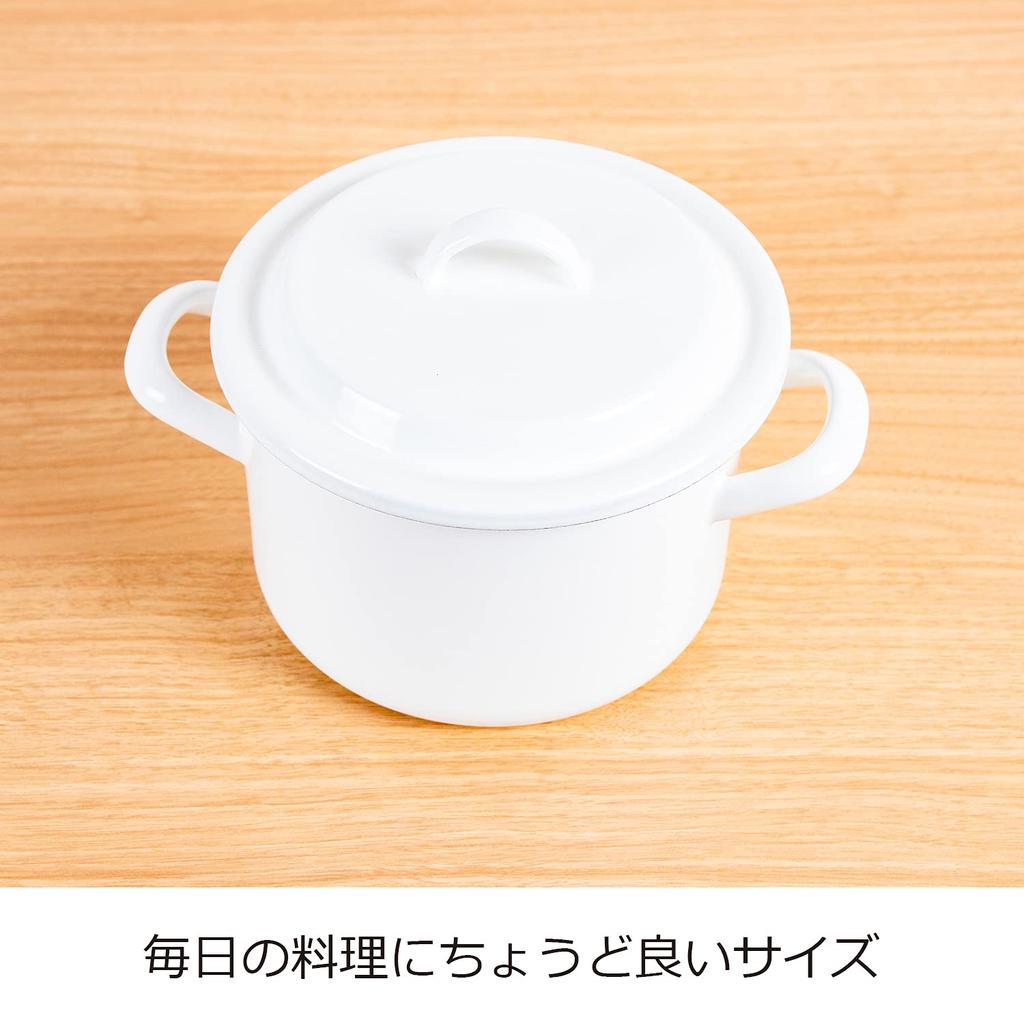Nichi Nichi Utensils Noda Enamel Pot Casserole with Lid IH Compatible Made in Japan White 14cm Two-Hand YN-W14