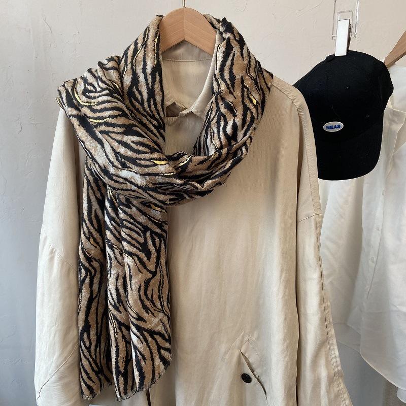 Fashion Women Zebra-Stripe Floral Viscose Shawl Scarf Print Soft Lady High Quality Pashmina Stole Muslim Hijab Wrap 180*90Cm