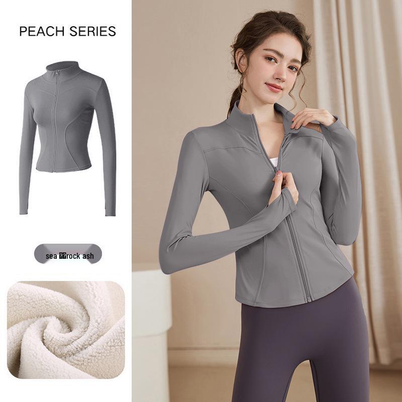 Women's Slimming Lambswool Jacket – Stand Collar, Velvet-Lined, Thick, Stretchy, Warm Yoga Top for Autumn & Winter