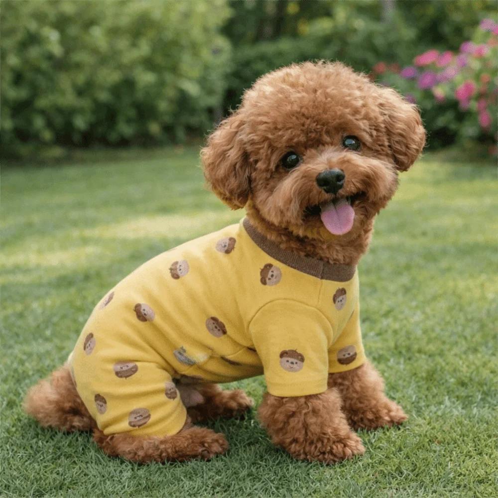 Cute Cartoon Printed Four-Legged Dog Pajamas Warm Belly-Hugging Dog Jumpsuit Comfortable Dog Home Clothing Home Sleepwear