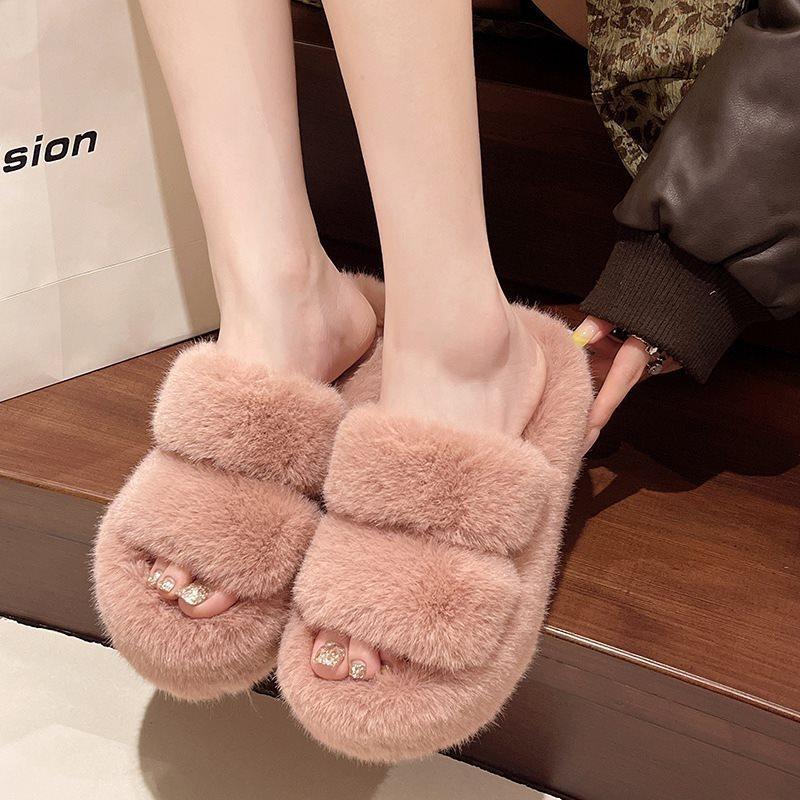 

Одно слово новые пушистые тапочки женские уличные тапочки модные универсальные на утолщенной подошве большого размера 2025 хлопок корейская версия короткие 42 розовый