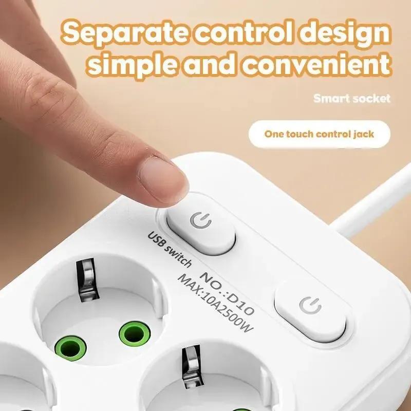 EU dugós váltóáramú aljzat többcsapos tápelosztó 2 m hosszabbító kábel elektromos aljzat Smart USB otthoni irodai túlfeszültségvédő hálózati szűrő