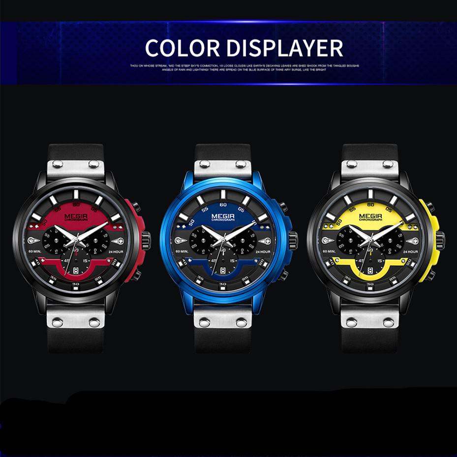MEGIR Mode Militär Sportuhren für Herren Wasserdichte Quarz-Armbanduhr Chronograph Leuchtendes Kalenderdatum 24-Stunden 2080