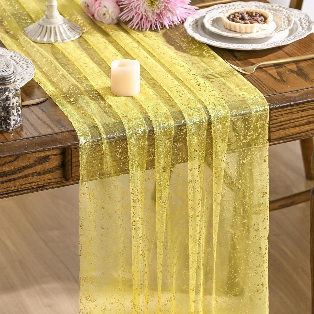 Goldfolien-Netz Tischläufer Durchsichtige Glitzer-Tischdecke Party Hochzeit Esstisch Dekoration
