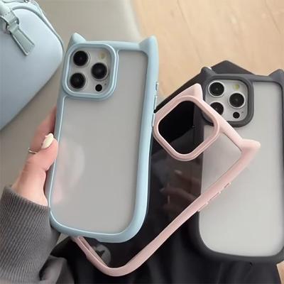 Husă coreeană cu ureche de pisică 3d, transparentă, pentru Iphone 15 14 13 12 Pro Max, Husă Kawaii, drăguță, amuzantă, de culoare caramelă, antișoc, din spate.