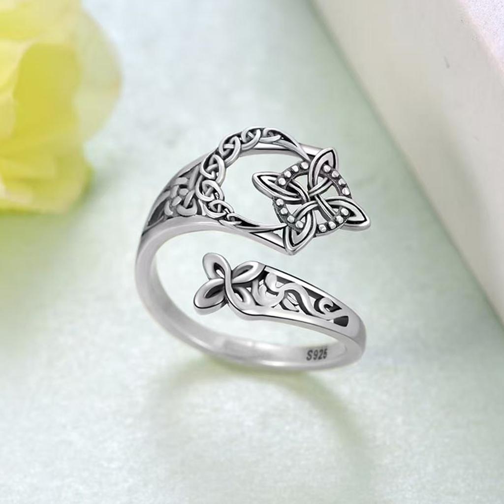 Women Witches Protection Knot Ring Silver Color Asymmetrical Ring Irregular Geometric for Wife Girls Mother Trendy Jewelry
