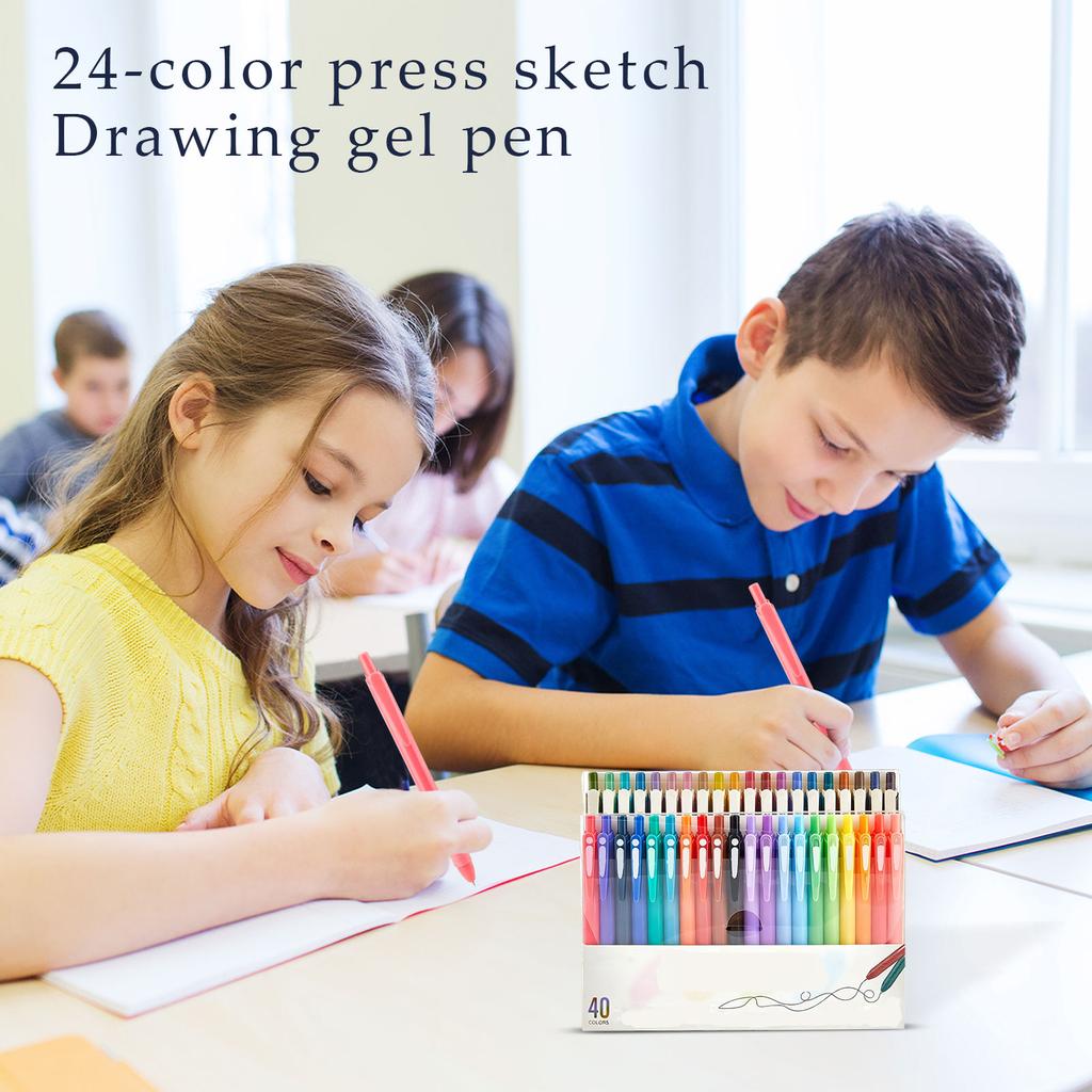 40 Stylos Neutres Rétractables Colorés Avec Haute Valeur Esthétique Pour Croquis et Dessin Étudiant, Séchage Rapide et Encre Longue Durée, 20 ml