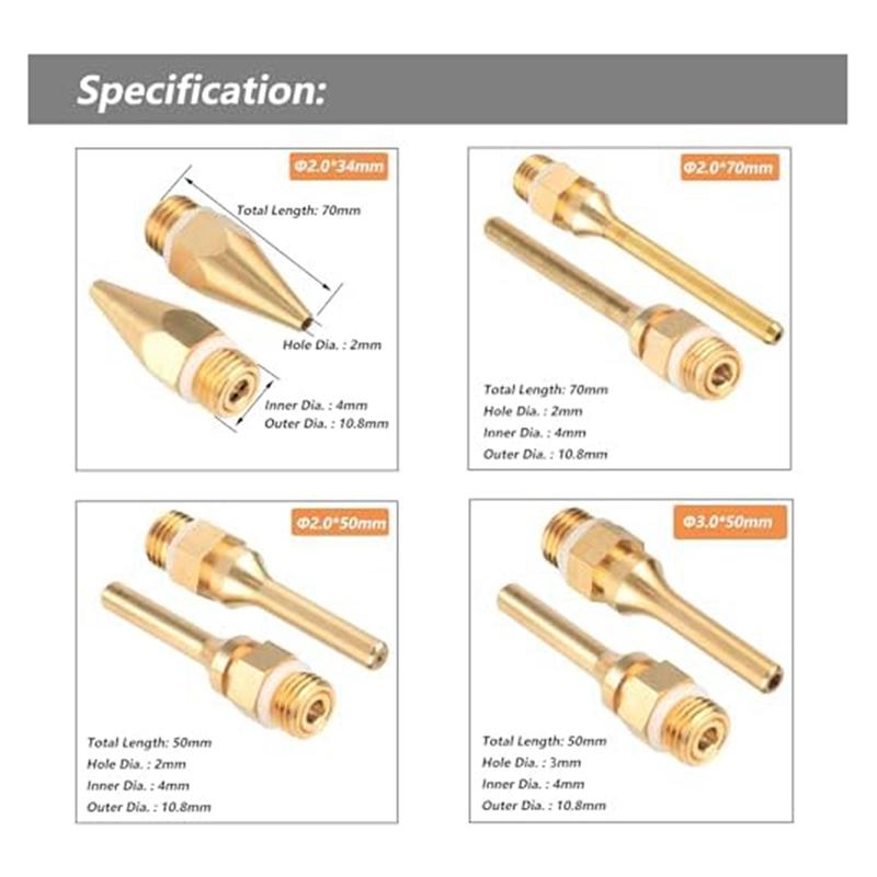 AEE4-4Pcs Interchangeable Copper Glue Gunnozzle Set For Hot Melting Glue Guns Bore 2.0Mm 3.0Mm