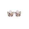 Zhuji Freshwater Pearl and Diamond Butterfly Stud Earrings for Women