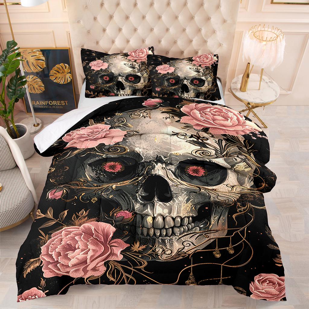 Skull Theme Home Comforter Quilted Blanket Goose Down Duvet Quilt Cover King Queen 3D Blanket Size Twin Quilt Set