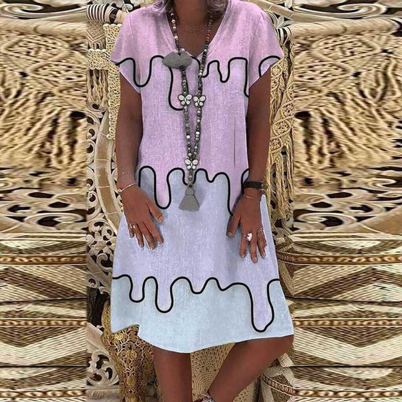 

Casual Gradient Printed V-neck Dress Casual Gradient Printing V Neck Dress Pink XL(XL)