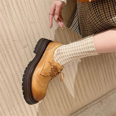Fashion New Spring Autumn Genuine Leather Women Pumps Shoes for Women Round Toe Brogue Designs Loafers High Heels Lace Platform Shoes