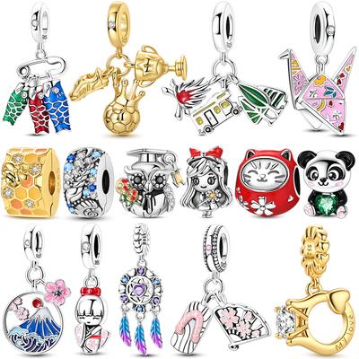 Genuine Copper Japanese Style Decorative Charms Bead Cz Zircon Paper Crane Kimono Pendant Piece Suitable For Authentic Bracelet Style Necklace Piece