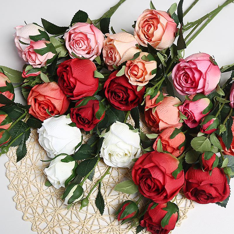 4 Head Simulated Roses Birthday Valentine's Day Wedding Home Fake Bouquet Silk Flower Decoration Floral Arrangement Flower Wall