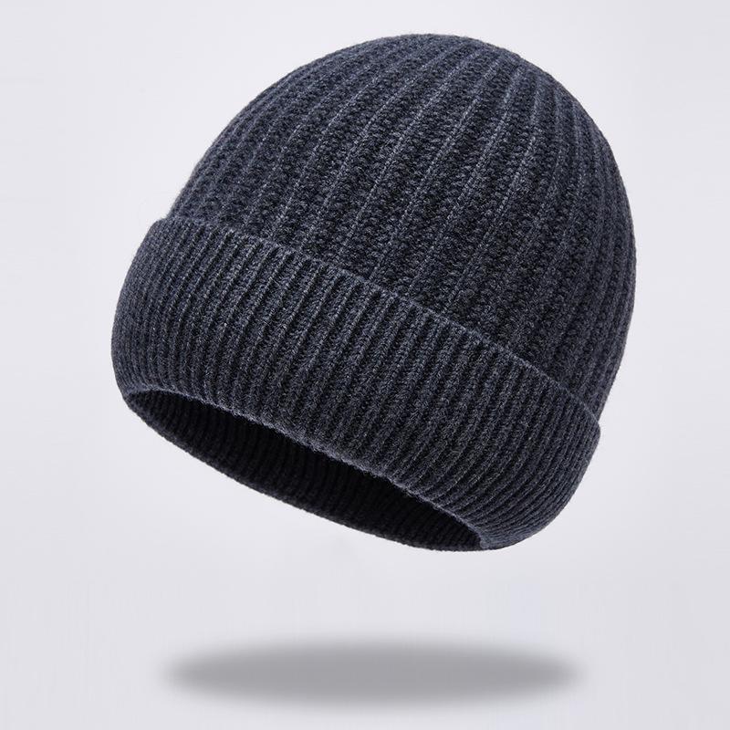 Autumn and winter new pure wool knitted hat warm hat men's fleece thickened adult hat men's cold hat
