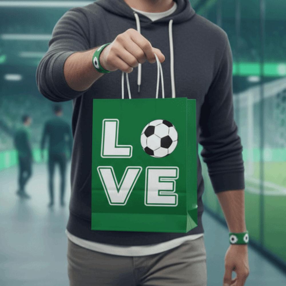 12 PCS Printed Gift Bags for Soccer Events Portable Paper Packs with Handles  Gift