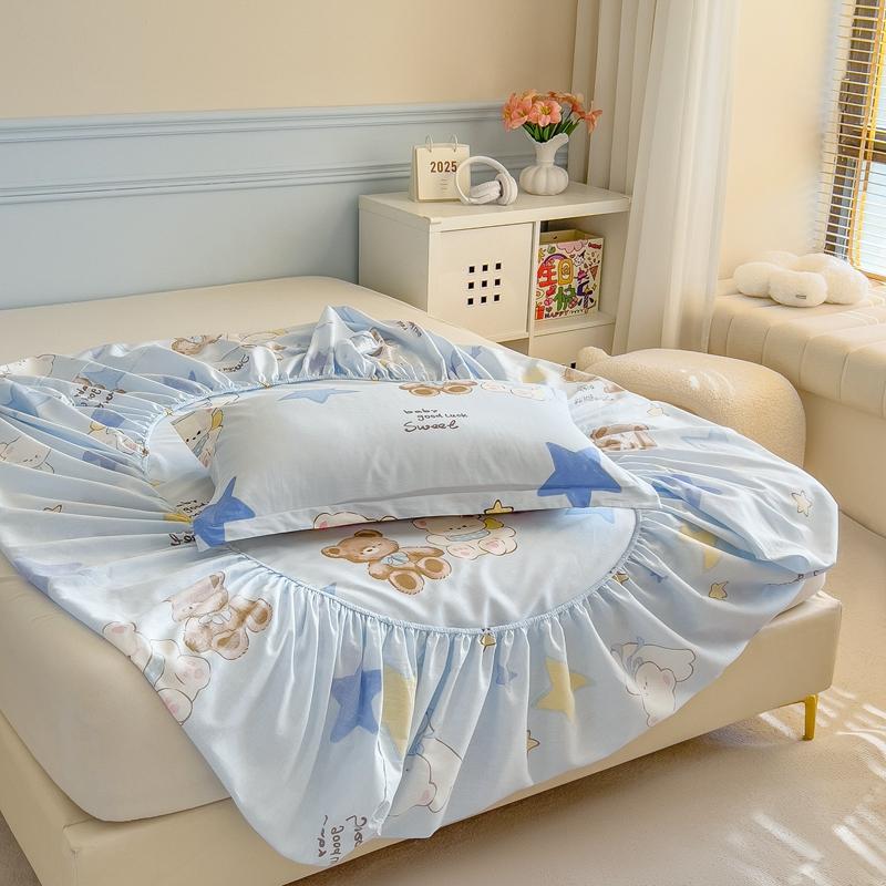 Pure Cotton Bedsheet Cartoon Style Fitted Sheet Queen/King Size Bed Cover Adults Kids Bed Linen sabanas (Pillowcase Need Order)