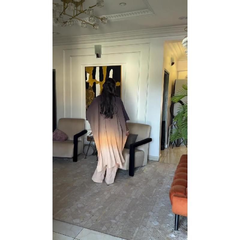 2026 Spring New Stand Collar Bat Sleeve Gradient Wide-Leg Pants Casual Loose Top Two-Piece Set