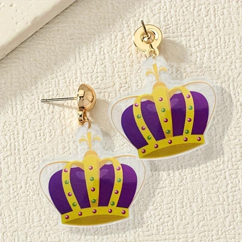 Новые Карнавальные Акриловые Серьги Заявление Серьги-Гвоздики Корона Праздничные Серьги