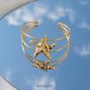 Gold Color Starfish Arm Cuff Upper Arm Bracelet  for Women Adjustable Boho Double Wire Bangle Summer Beach Wedding Jewelry Gift