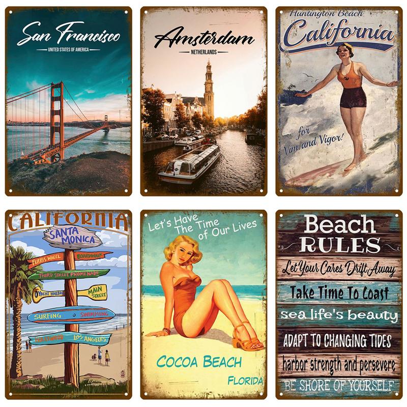 

Калифорния жестяная вывеска плакат винтажные настенные постеры металлический знак декоративная настенная тарелка кухонная доска металлический винтажный декор аксессуары