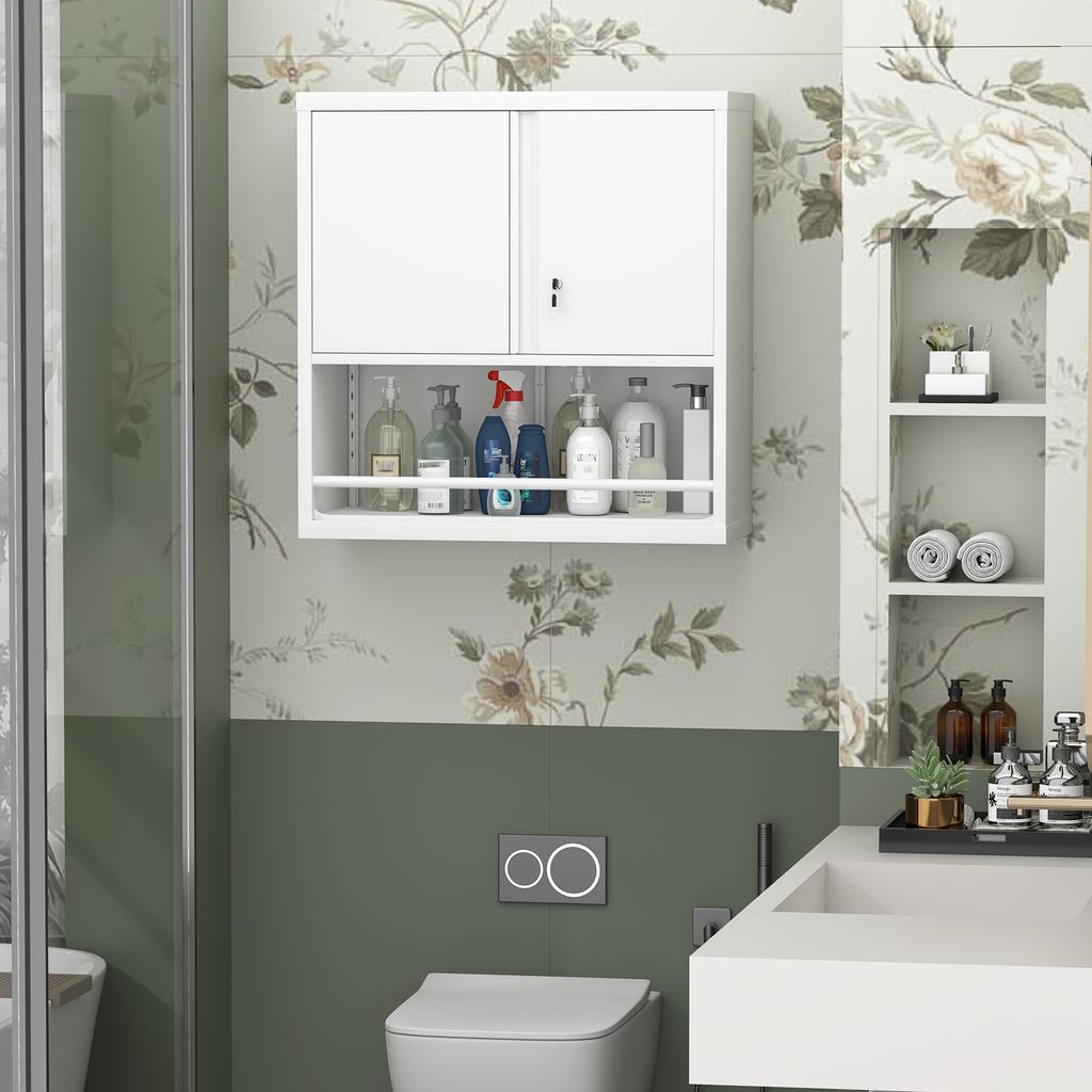 Tall 2-Door Metal Storage Cabinet with Adjustable Shelves, Steel Kitchen Pantry Cabinet for Kitchen, Living Room, Dining Room & Office