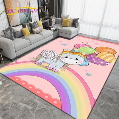 Cartoon Cute Unicorn Area Koberec,Koberec pro Dekoraci do obývacího pokoje Dětský pokoj,Dětská hra Crawl Měkká protiskluzová podložka dárek