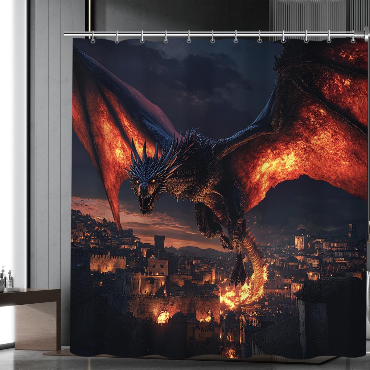 

1Pc Creative Medieval Dragon Digital Printed Shower Curtain, Home Polyester Hook, Machine Washable, Woven, Suitable For All Seas W60H190(CM)-1 Pcs