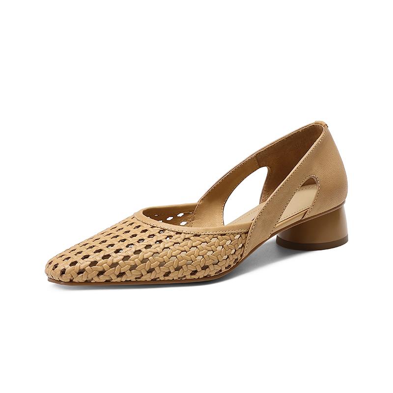 Mode 2025 NEU Sommer Damen Sandalen Stoffschuhe für Damen Runde Zehenpartie Klobiger Absatz Schuhe Zehenbedeckt Slingback-Sandalen Ausgeschnittene Schuhe