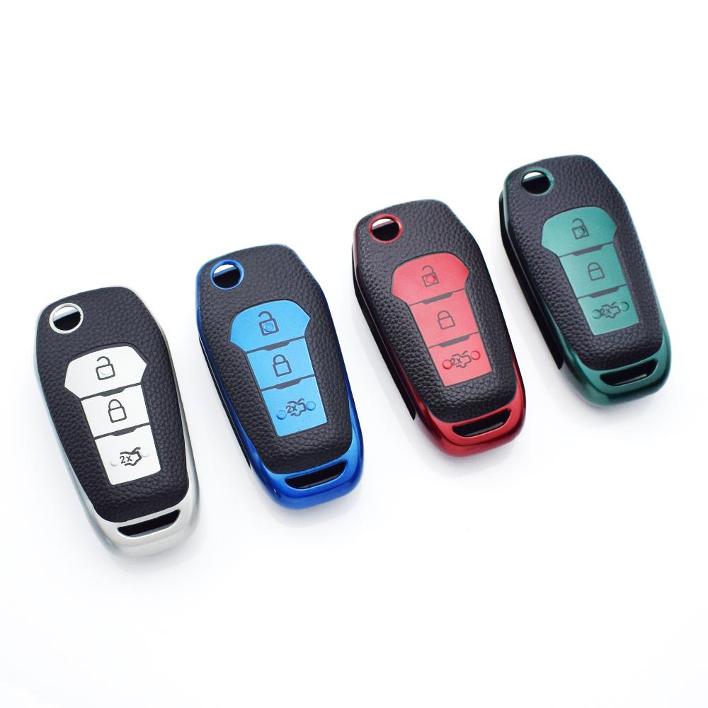 TPU Leather Car Flip Key Case Cover Bag For Ford Mustang F-150 Focus 3 4 ST Mondeo 5 MK5 Explorer Edge Fiesta Kuga MK3 4 Shell