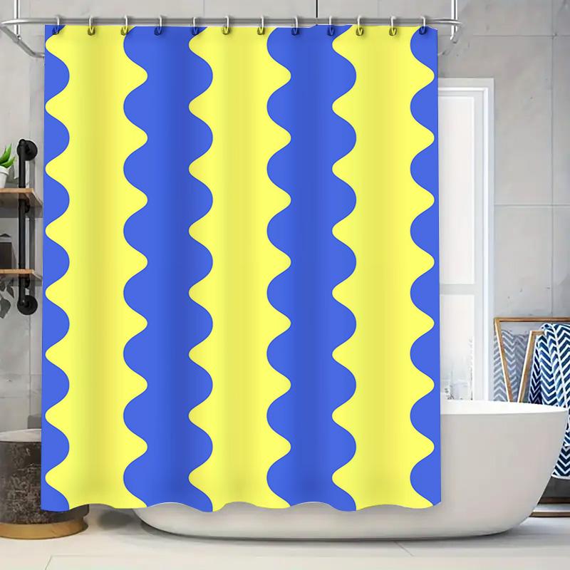 

Bright Blue Yellow Shower Curtain Set Polyester Waterproof Bath Decor with Hooks (Set of 1) 90x180cm