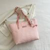 Water Corrugated Stitching Tote Bag for Women's Bag New Simple Large Capacity Shoulder Bag Solid Color Niche Handbag