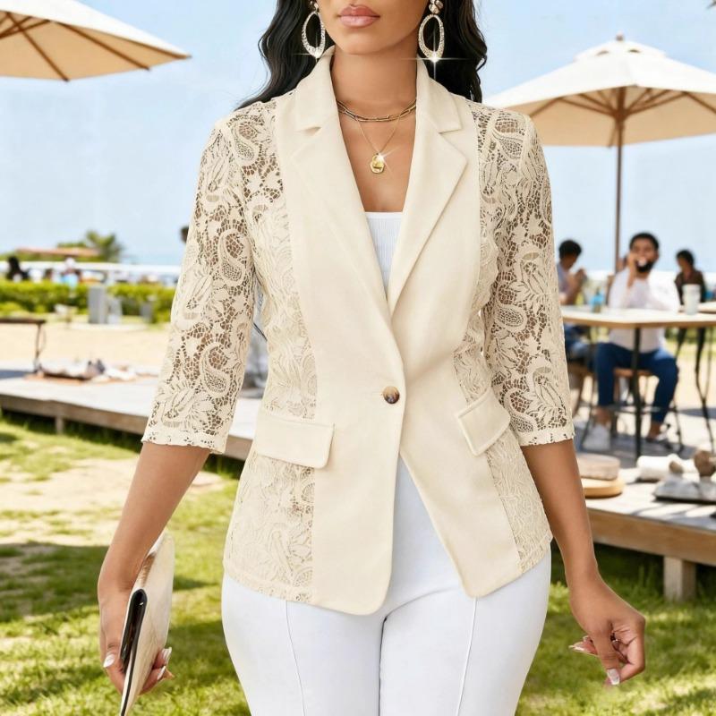 Neue Sexy Spitze Durchbrochene Dreiviertelarm Freizeitjacke für Damen