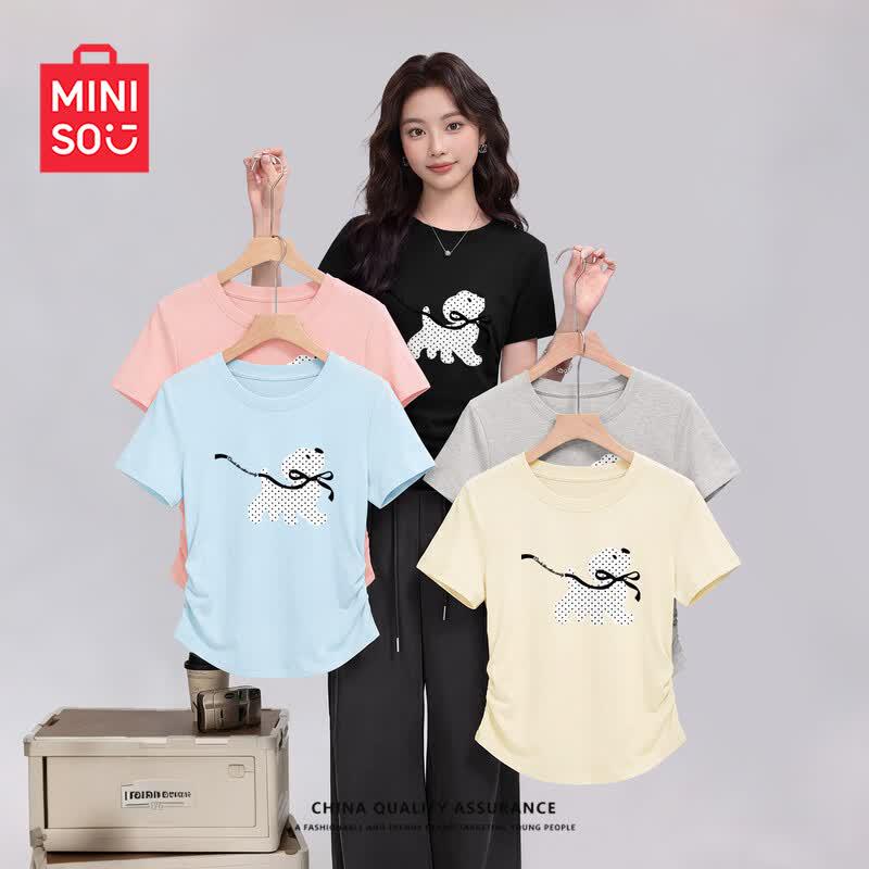 MINISO Women's Slim-Fit Knit Short Sleeve Top