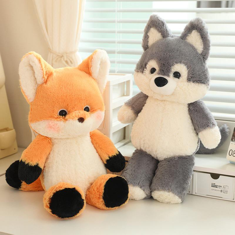Authentic Forest Friends: Little Fox & Big Gray Wolf Plush Dolls - Cute Sleeping Pillow