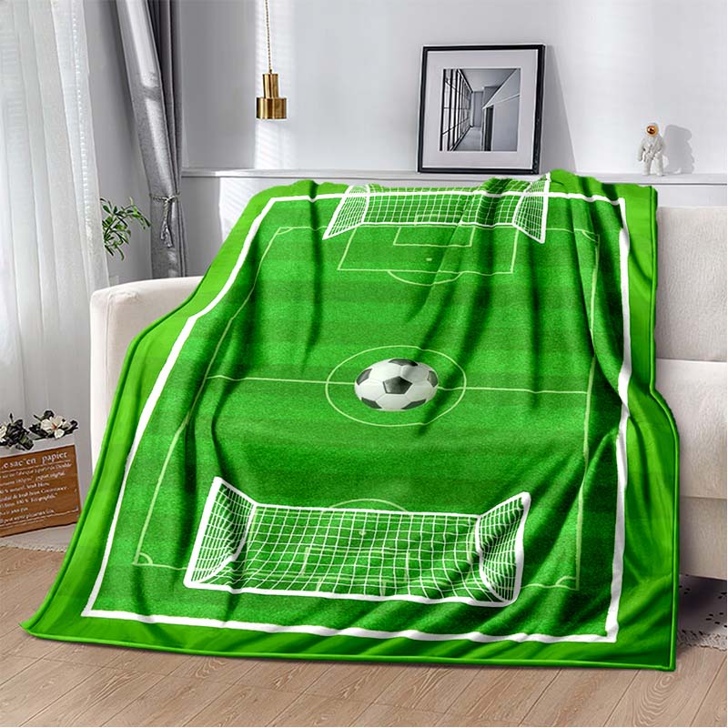Soccer Football Field Print Flannel Blanket Soft Warm Throw Sofa Bedroom Game Room Birthday Gift Indoor Home Bedding Decor