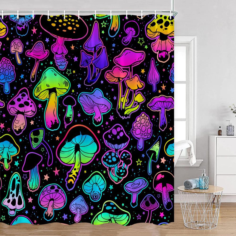 Vintage Mushroom Shower Curtain Astrology Magic Starry Night Flower Frog Mandala Dark Bathroom Curtain Plant Home Decor for Bath