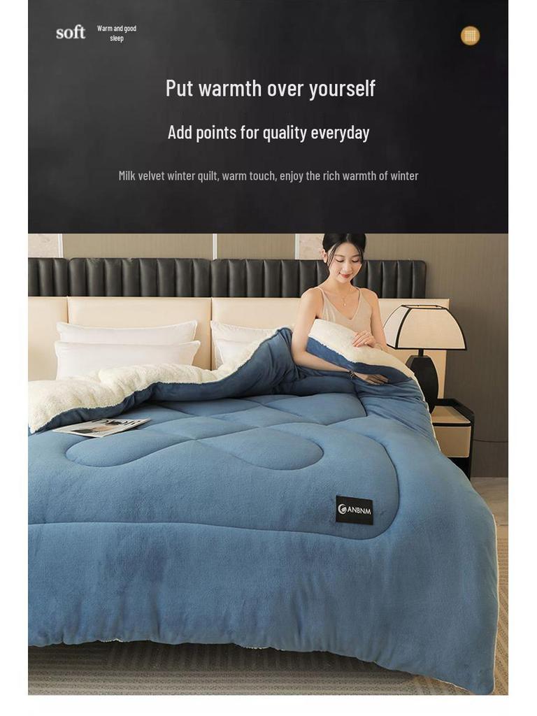 Warm Lambswool Winter Quilt & Plush Duvet Cover Set - Cozy Fleece Blanket for Dorms & Singles