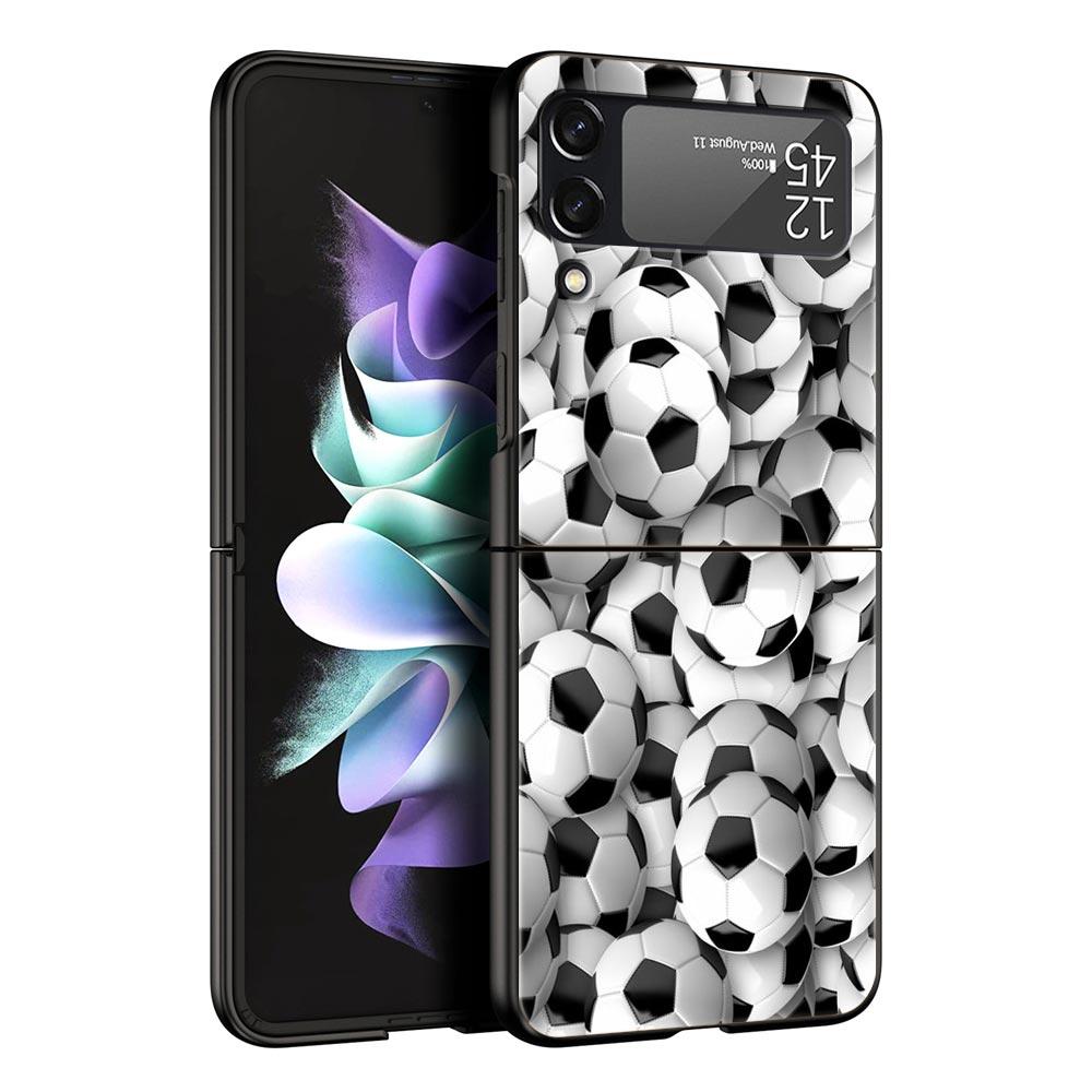 Phone Case for Samsung Galaxy Z Flip 3 4 5 Folding Mobile Shell Hard PC Fundas Black Protect Cover Soccer Ball Football Field