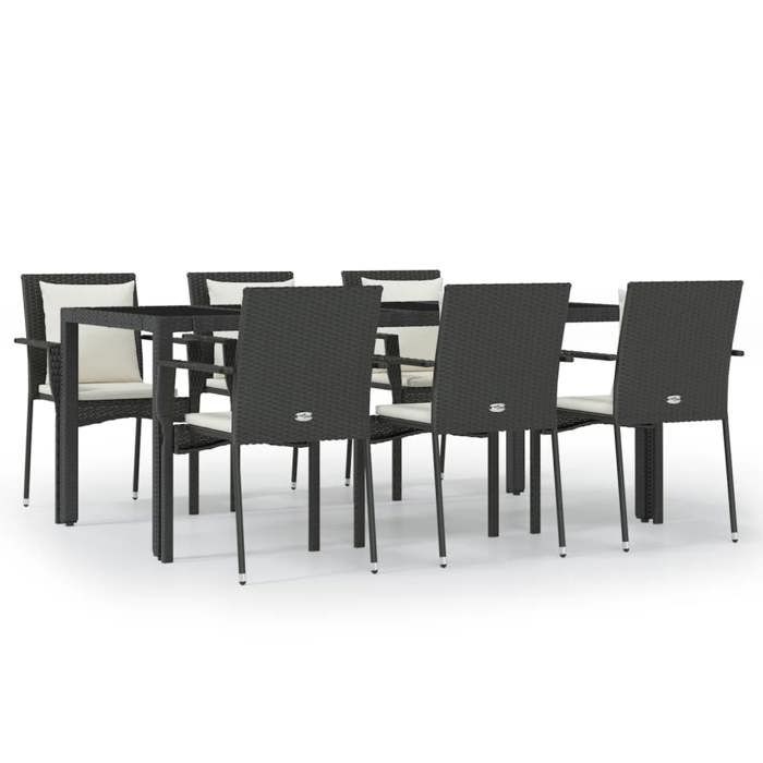 VidaXL Ensemble à manger de jardin coussins 7pcs Noir Résine tressée, ensemble de salle à manger, ensemble de salle à manger 3157955