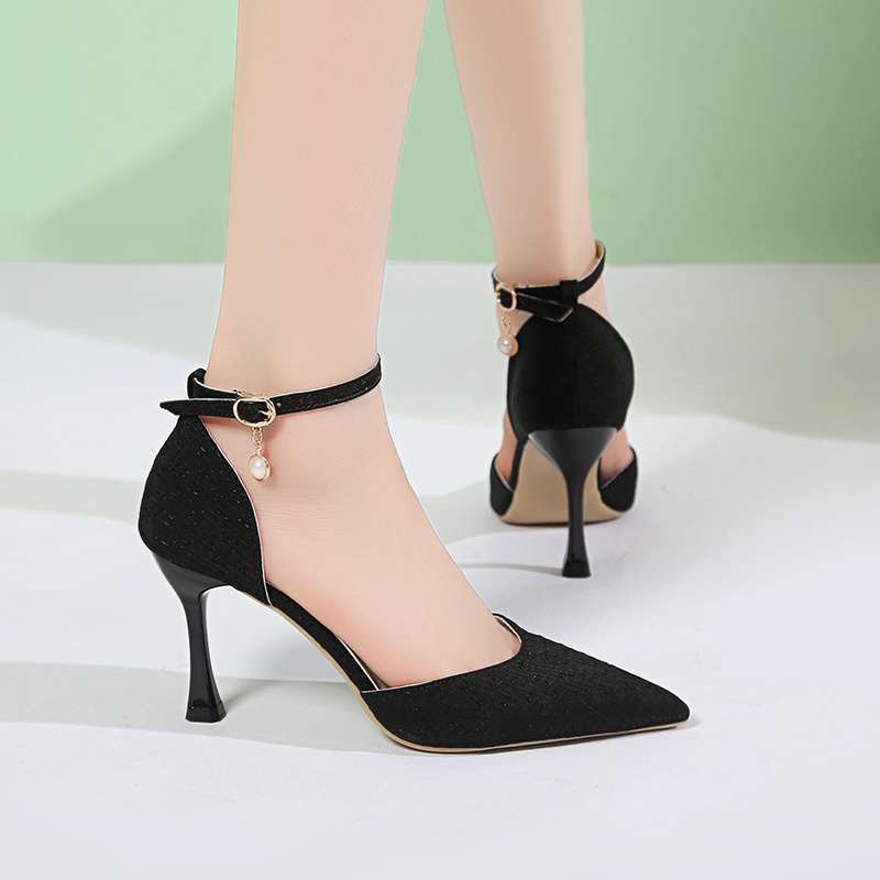 Summer new sexy high heels femininity elegant versatile pointed hollow single shoes fashionable one-word buckle sandals