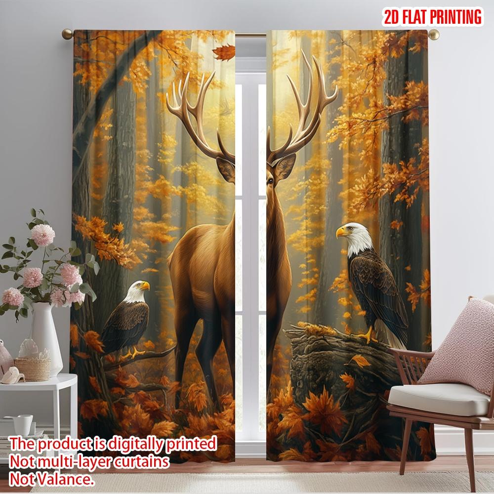 

2pcs,2D plane printing Curtains Roller Blinds Deer Eagle Bear Forest Autumn (2) Polyester Fabric (without rod) Gifts Use for 52.50×116.00 CM 2pcs