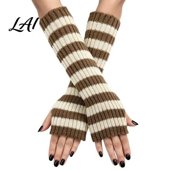 Fashionable Fall Arm Covers Striped Knitted Warmers for Women Fingerless Sleeves Soft Wrist Thermal Autumn Winter Fashion Accessories Girls