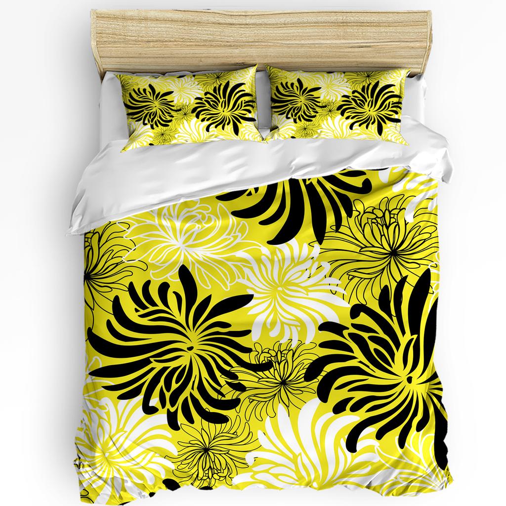 Red Black White Flower Chrysanthemum Duvet Cover With Pillow Case Custom 3pcs Bedding Set Quilt Cover Double Bed Home Textile