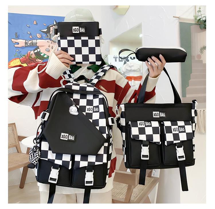 Four-piece Backpack Junior Senior High School Student Schoolbag Large Capacity Backpack