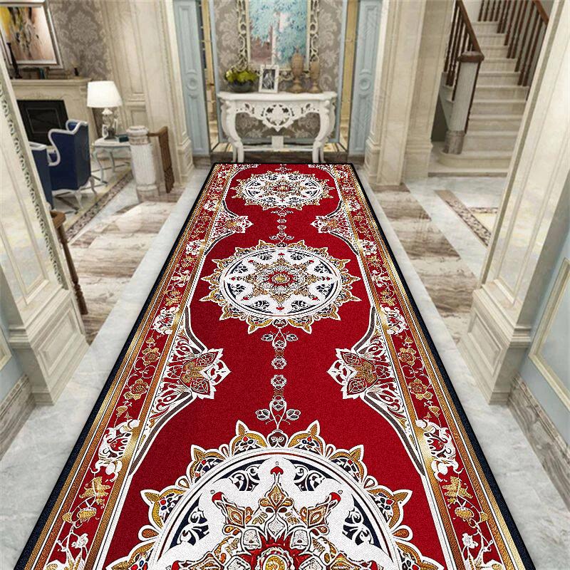 Luxury Red Hall Corridor Carpet Non-slip Stairway Hallway Decoration Home Floor Mats Washable Runner Customizable Aisle Rug